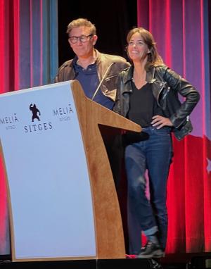 Michel Hazanavicius y Bérénice Bejo en la presentación de Corten en el Auditori