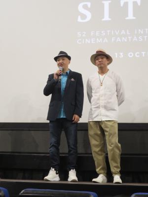 El director Zhang Chong y el productor Liu Bo presentando Super Me en Sitges