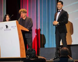 El director Kim_Hong-Sun y el actor Choi Guyhwa presentando Project Wolf Hunting en el Audtori
